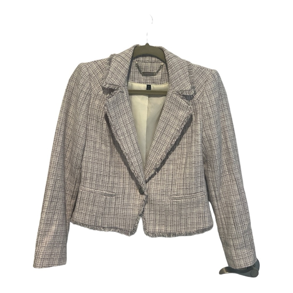 White House Black Market Tweed Blazer in Light Gray and Cream